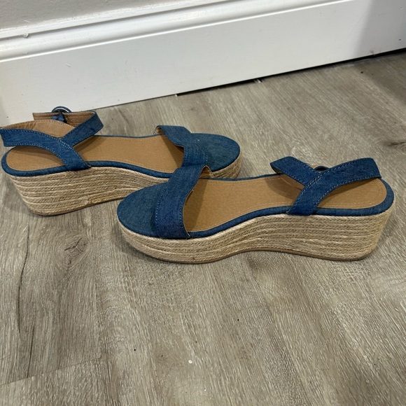 LOFT Blue Tan Espadrilles Wedge Platform Ankle Strap Sandal Women’s Size 9 - Picture 6 of 7